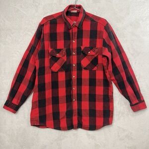Vtg 80's Fivebrother Flannel Shirt Large Tall Red Black Plaid USA Grunge Faded